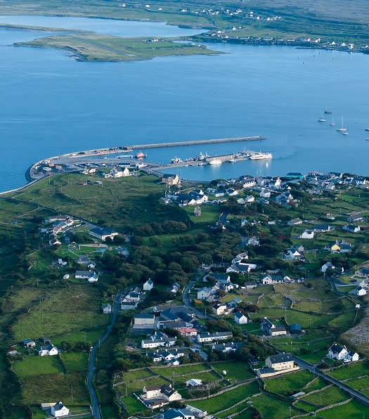 Aerial view of Inis Mór's limestone plateau and Atlantic coastline